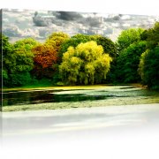 Park Herbst See Landschaft Wandbild auf Leinwand 