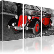 Auto Oldtimer Fahrzeug Leinwandbild 3-Teilig: 165x100 cm | Schwarz-Weiss