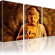 Buddha Tibet Wandbild 3-Teilig: 105x60 cm | Orange