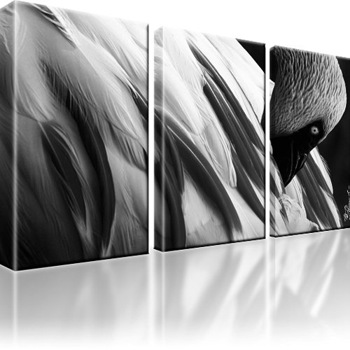 Flamingo Kunstdruck 3-Teilig: 105x60 cm | Schwarz-weiss