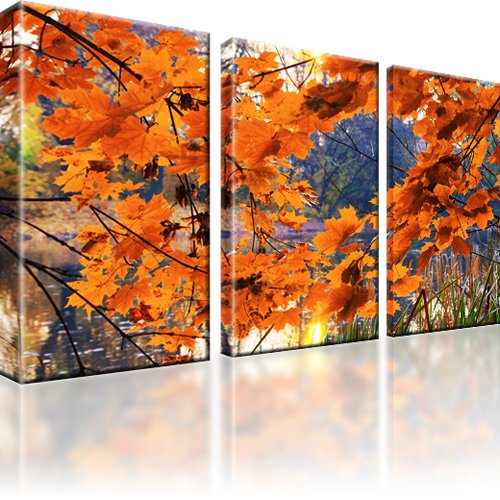 See Park Wald Herbst Wandbild 3-Teilig: 105x60 cm