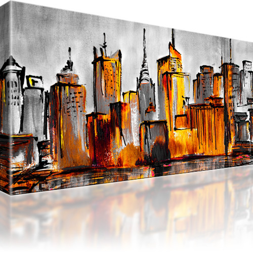 Manhattan Skyline New York Stadt Bild auf Leinwand 1-Teilig: 100x55 cm | Gelb