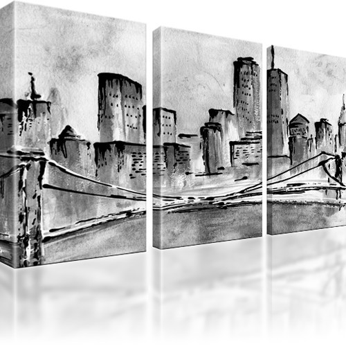 Golden Bridge New York Manhattan Wandbild 3-Teilig: 135x80 cm | Schwarz-Weiss