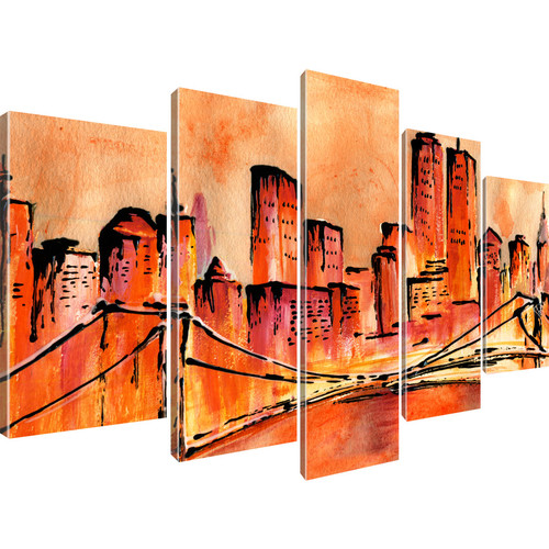 Golden Bridge New York Manhattan Wandbild 5-Teilig: 175x100 cm | Orange