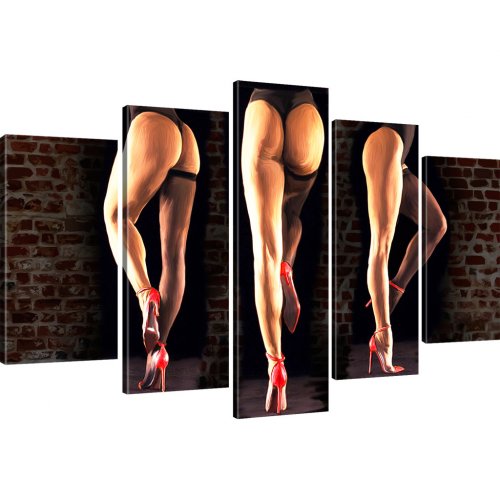 Sexy Hinter Strümpfe Erotik Beine Wandbild 5-Teilig: 125x75 cm | Mehrfarbig