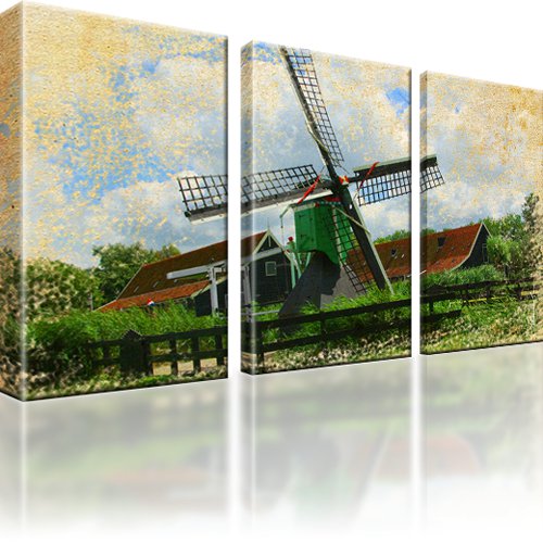 Windmühle Wandbild 3-Teilig: 135x80 cm