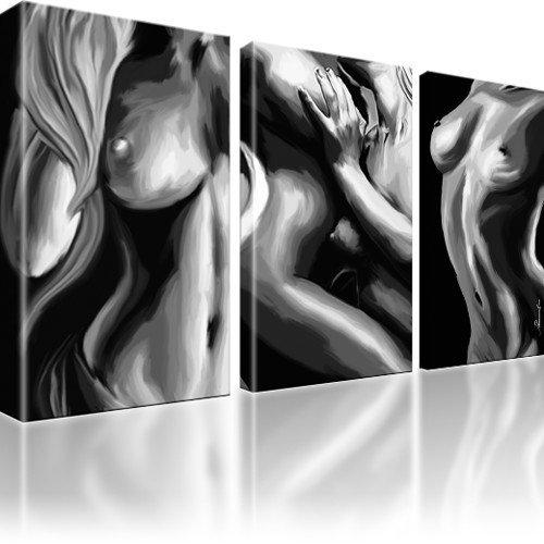 Erotik Akt Nude Wandbild 3-Teilig: 105x60 cm | Schwarz-Weiss