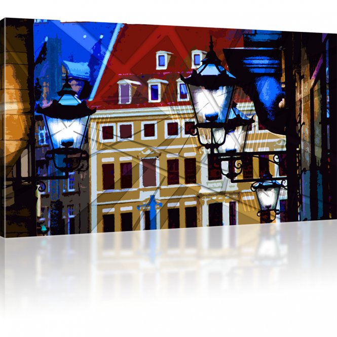 Straßenlaternen in der Altstadt als Kunstdruck 1-Teilig: 120x70 cm | Mehrfarbig